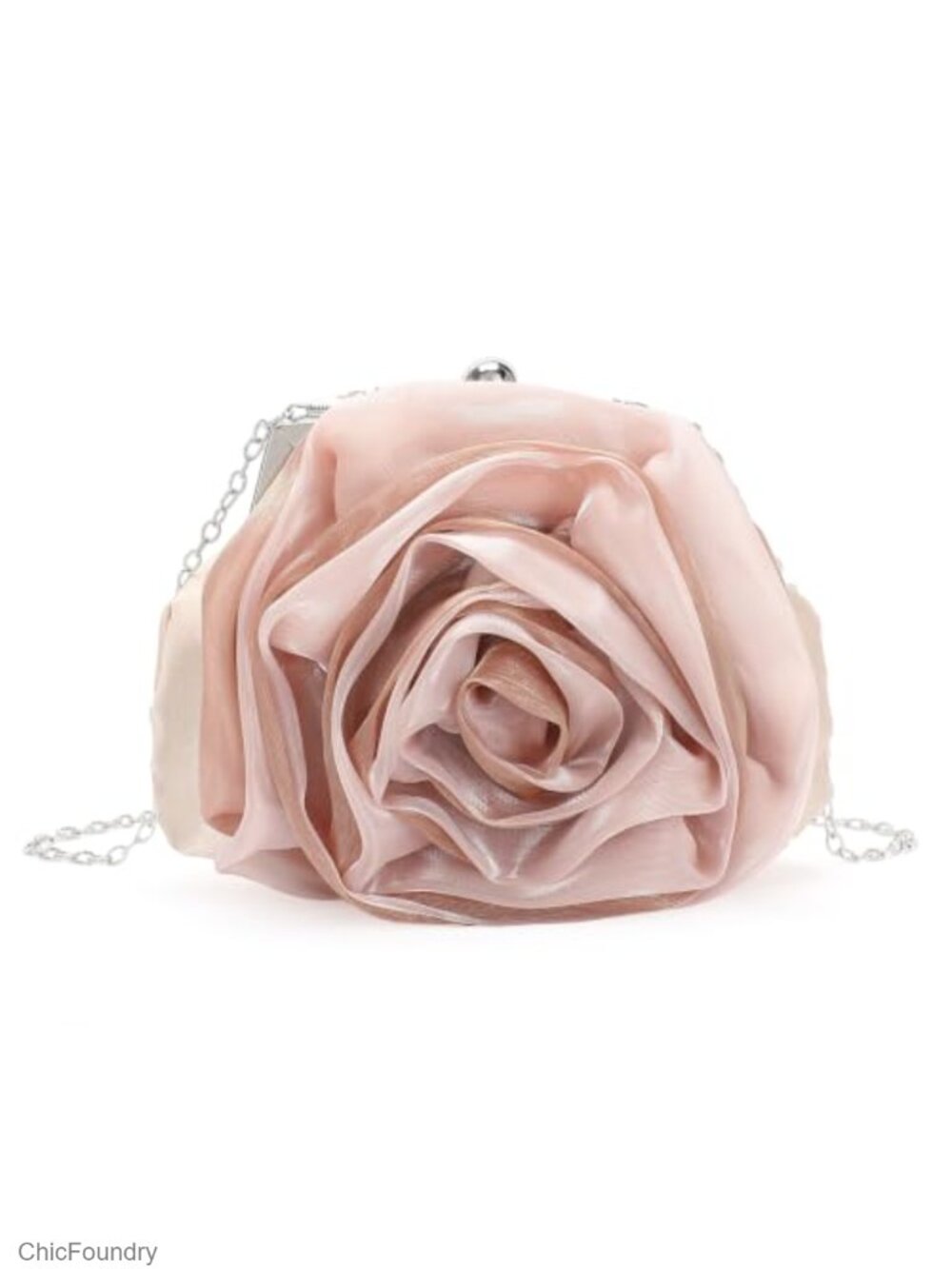 Satin Evening Clutch Purse 3D Rose Kiss Lock Women's Small